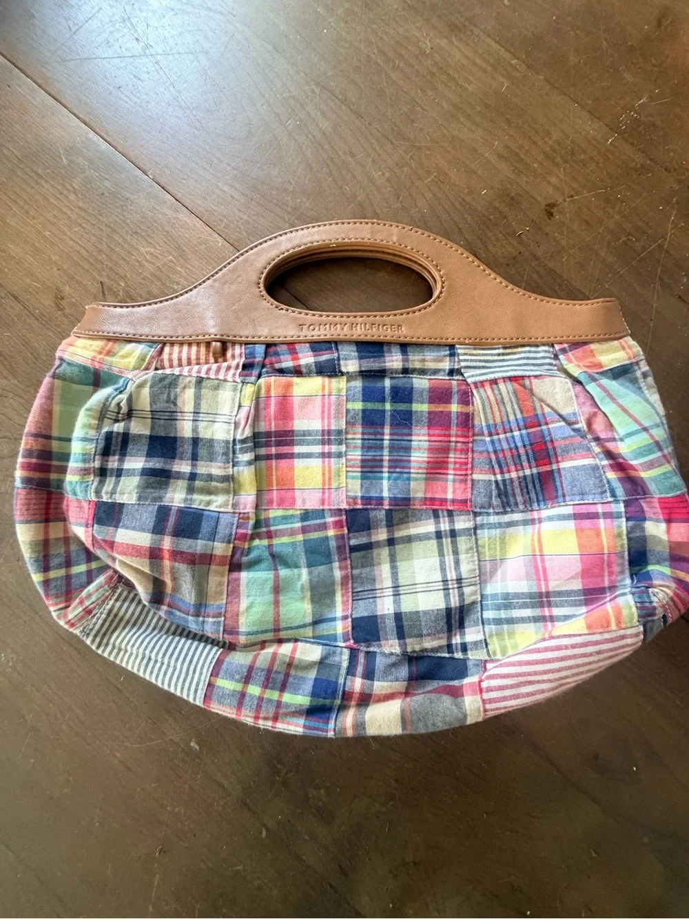 Tommy Hilfiger Madras Clutch with Brown Handle